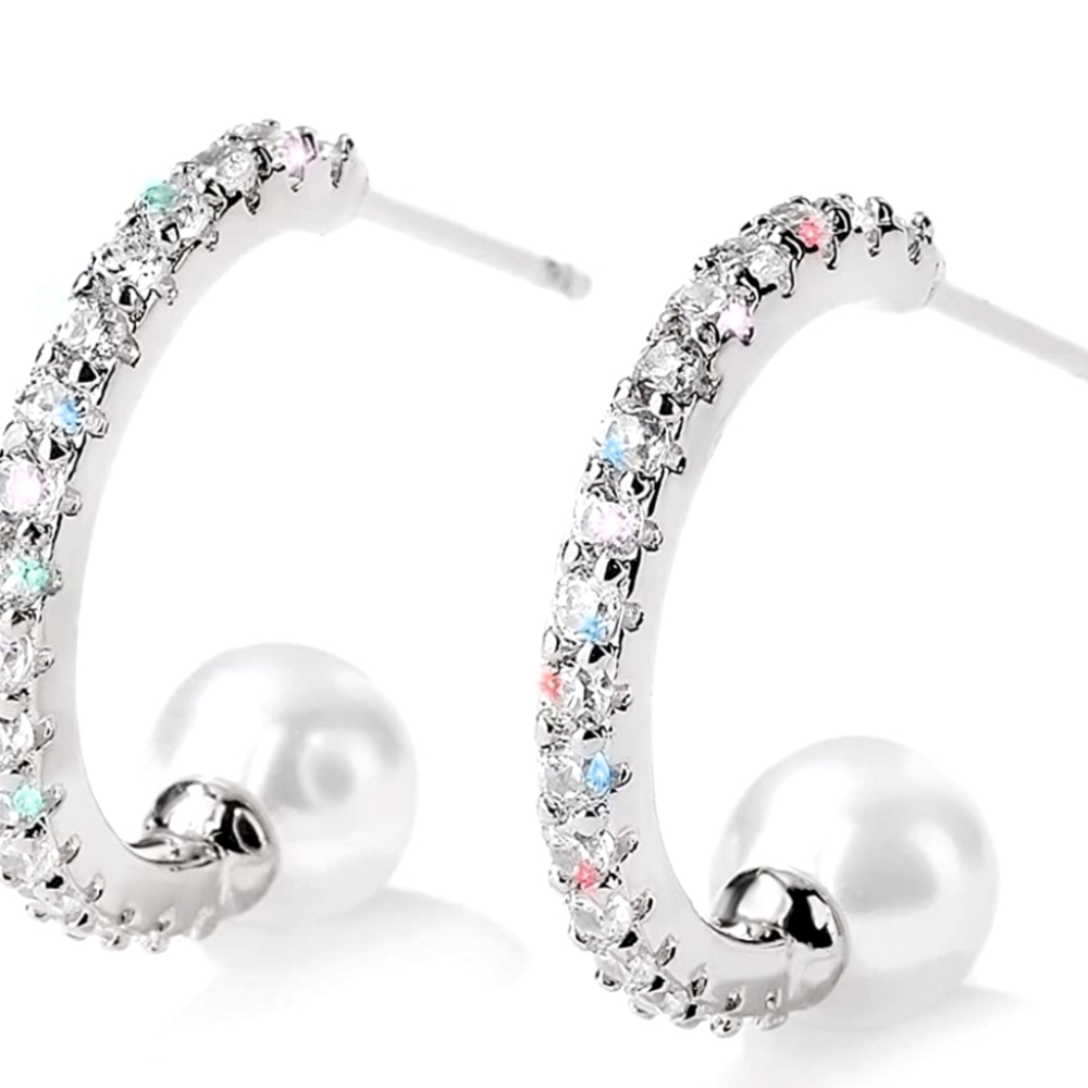 18K White Gold Plated Pearl Drop Earrings